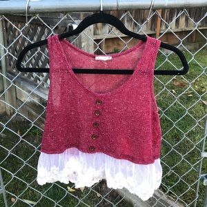 Burgundy la heart lace tank